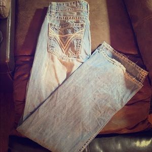 Men’s Rock n Roll Cowboy light wash distress jeans